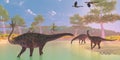 Spinophorosaurus Dinosaur River Royalty Free Stock Photo