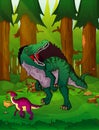 Spinosaurus on the background of forest.
