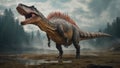 Spinosaurus in the mud dry water field searching foods Royalty Free Stock Photo