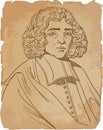 Benedictus spinoza in line art portrait, vector