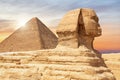 The Spinx of Giza and the Pyramid of Cheops, Cairo, Egypt Royalty Free Stock Photo