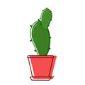 Spiny cactus in a pot with sharp prickles. Vector Royalty Free Stock Photo