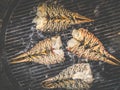 Spiny lobsters cooked and grilled on a barbecue grill Royalty Free Stock Photo