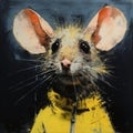 Angry Mouse In Yellow Jacket: Dark Composition Oil Painting