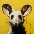 Expressive Portrait: White Rat On Yellow Background