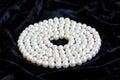 Spiral arranged natural pearl necklace on a black velvet Royalty Free Stock Photo