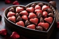 Spiral arrangement of heart chocolates symbolizing new heights, engagement, wedding and anniversary image