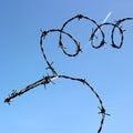 Spiral Barbed wire against a blue sky