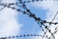 Spiral barbed wire on cloudy sky background