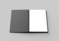 Spiral binder notebook mock up with black cover isolated on soft