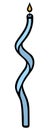 Spiral blue candle. Burning flame. Decoration for a birthday cake. Cartoon style