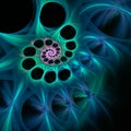 A spiral of blue and green with a pink center. 3D rendering. Abstract fractal background Royalty Free Stock Photo