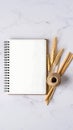 Blank Notebook, Wheat, Twine, and Straws on Marble Background Royalty Free Stock Photo