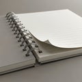 Spiral-bound notebook open to a lined page partially turned, showcasing a metallic Royalty Free Stock Photo