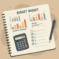 Spiral-bound notebook page features budget management visuals. Two bar graphs Royalty Free Stock Photo