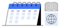 Spiral Calendar with Open Book and Globe Representing Organization, Learning, and Global Connections Royalty Free Stock Photo
