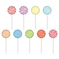 Spiral candies icon set. Lollipop design elements.