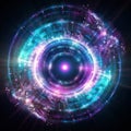 spiral circle blue purple neon light rays on dark background generative AI Royalty Free Stock Photo