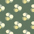 Spiral circle seamless pattern. Doodle ornament with green background and dots. Simple geometric print Royalty Free Stock Photo