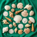 Spiral conchs, scallop shells, and patterned bivalves, showcasing a Royalty Free Stock Photo