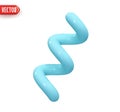 Spiral curve line decorative element blue color. Realistic 3d design In plastic cartoon style. Isolated on white