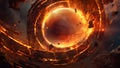 A spiral of fire with a planet in the background, neural network generated image Royalty Free Stock Photo