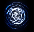 Spiral fractal background. Thunderbolt swirling lightning. Blue swirl sphere shape. Wormhole funnel. Portal explosion Royalty Free Stock Photo