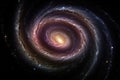 Spiral galaxy, black hole, planets and supernova in a shimmering cosmos., generative IA Royalty Free Stock Photo