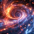 A spiral galaxy with a blue center and orange and blue swirls. Royalty Free Stock Photo