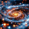 A spiral galaxy with a blue center and orange and blue swirls. Royalty Free Stock Photo