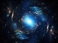 A spiral galaxy with a blue center surrounded by stars, AI Royalty Free Stock Photo