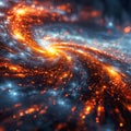 A spiral galaxy with a bright orange center and blue and white swirls Royalty Free Stock Photo