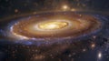 A spiral galaxy with a bright yellow center, AI