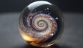 Spiral galaxy cosmos inside glass marbles. Glowing tiny universe. Astronomy and space.