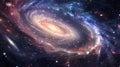 A spiral galaxy in space with stars and a bright blue center, AI Royalty Free Stock Photo