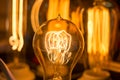 Spiral Glowing Led filament cob lamp macro Royalty Free Stock Photo