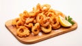 Spiral Group Style Fried Octopus On Wooden Board