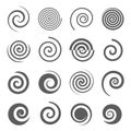 Spiral helix icons set isolated on white. Curl curve stripe twirl pictograms