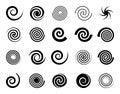 Spiral icons. Circle twirl, hypnosis swirl shape with graphic stroke. Simple round whirl elements. Minimal modern shape