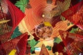 Spiral incense sticks hanging from a ceiling of a Buddhist temple