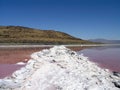 Spiral Jetty long white salt path connecting land and sprial