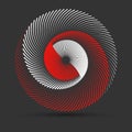 Spiral with lines in circle as endless symbol. Abstract geometric art line background, logo or icon. White and Red lines like yin Royalty Free Stock Photo