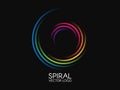 Spiral logo. Round logotype design. Color swirl on black background. Dynamic shape concept. Abstract colorful element