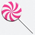 Spiral lollipop. Lollipop on stick. 3D rendering illustration of a round lollipop. Striped twisted candy Royalty Free Stock Photo