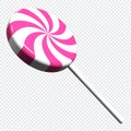 Spiral lollipop. Lollipop on stick. 3D rendering illustration of a round lollipop. Striped twisted candy Royalty Free Stock Photo