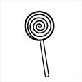 Spiral lollipop. Sweetness as a gift. Linear doodle style.