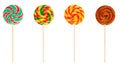 Spiral lollipops isolated on white background. Set of colorful red, green and yellow sweet candys