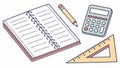 Spiral notebook, calculator, pencil, and ruler, math essentials, vector design Generative AI Royalty Free Stock Photo