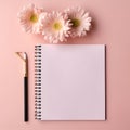 Spiral Notebook with dandelion flowers, notepad, back to school concept.Generative AI images Royalty Free Stock Photo