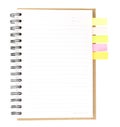 Spiral notebook open on white with colorful note paper Royalty Free Stock Photo